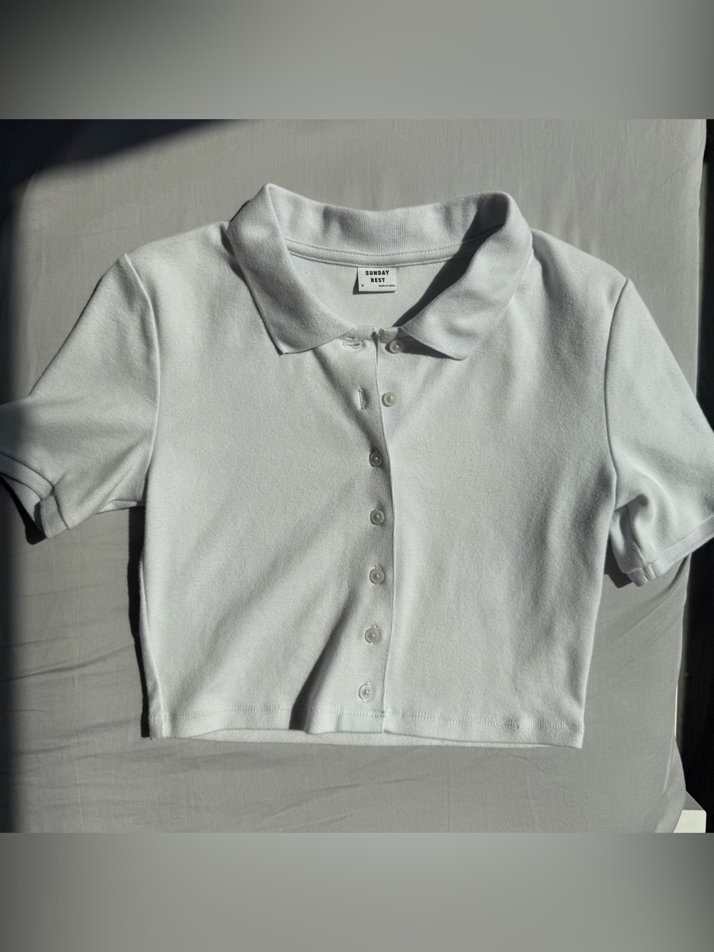 Aritzia Sunday Best White Grey Polo Button-Front Top